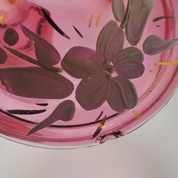 Cranberry Style Glass Lidded Candy Jar with White Hand-Painted Detail - Picture 9 of 9